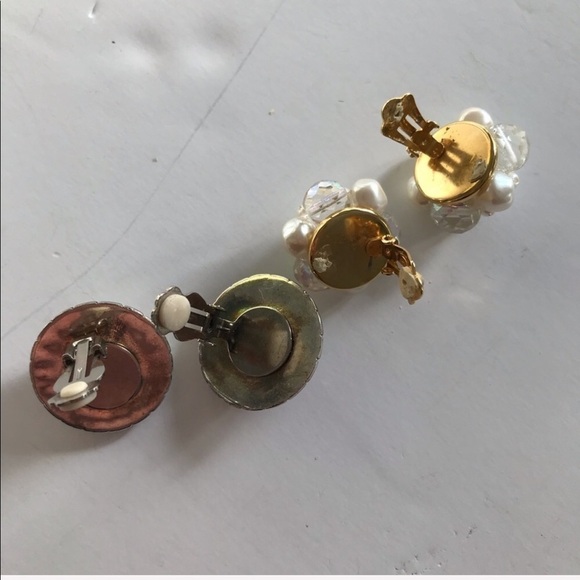 VINTAGE Pearl/CZ Clip On Earrings 2 Set Bundle - Picture 5 of 8